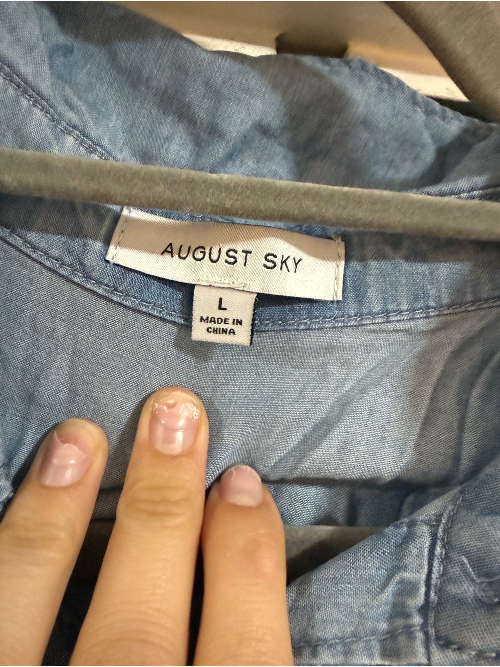 Light Blue Chambray Button-Front Maxi Dress with Self Tie - Picture 4 of 4